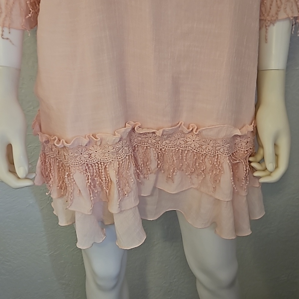 INDIGO SOUL Soft Pink Ruffle Fringe Tunic Micro Mini Fairycore Dress XL - Picture 4 of 10